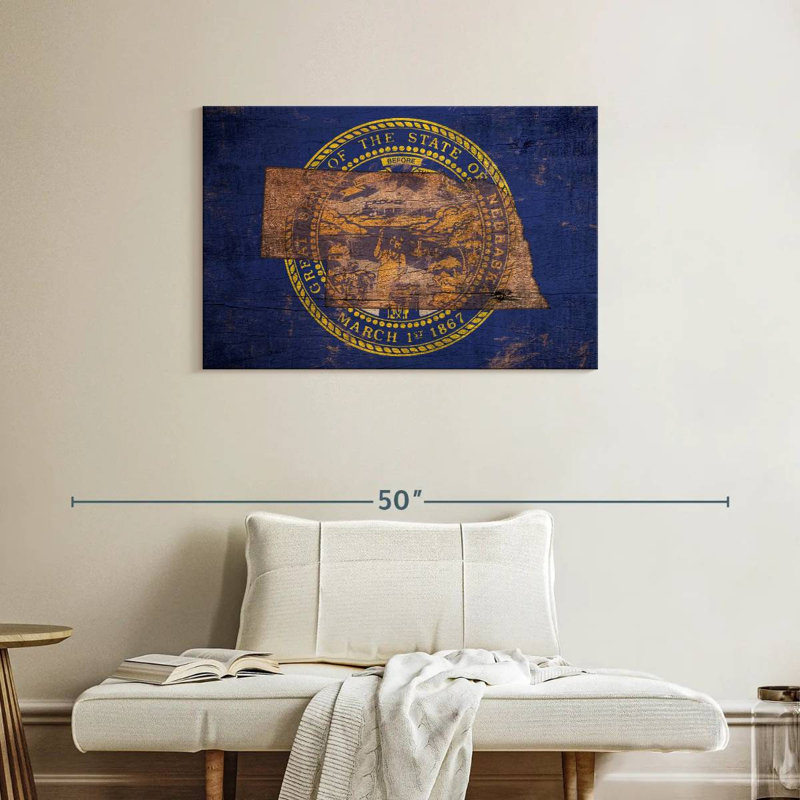 Borges State Map Over Nebraska Flag, 24" H x 36" W