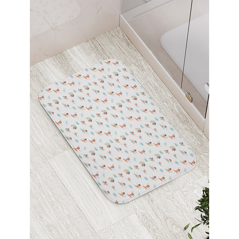 Pale Azure Blue and White Hula Girl Bath Mat