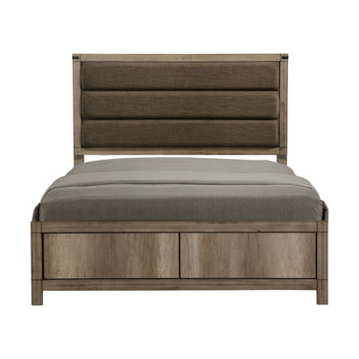 1Pc Contemporary Queen Upholstered Low Profile Bed Crisp Vertical Channels Geometric Element Weathered Gray Finish Rustic