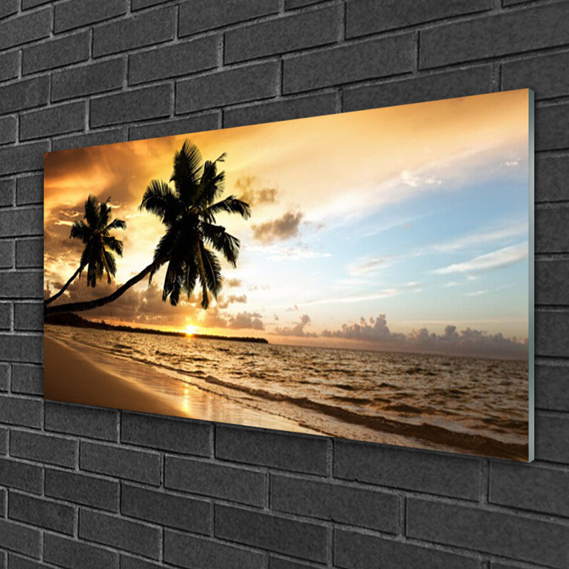 Landscape Palm Trees Beach Sea - No Frame Print on Glass