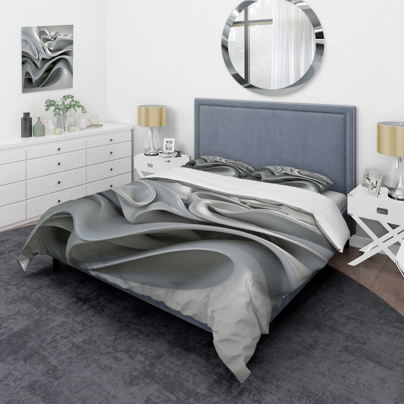 Ensemble de housse de couette Abstract Grey Infinite Ripples - Microfibre polyester