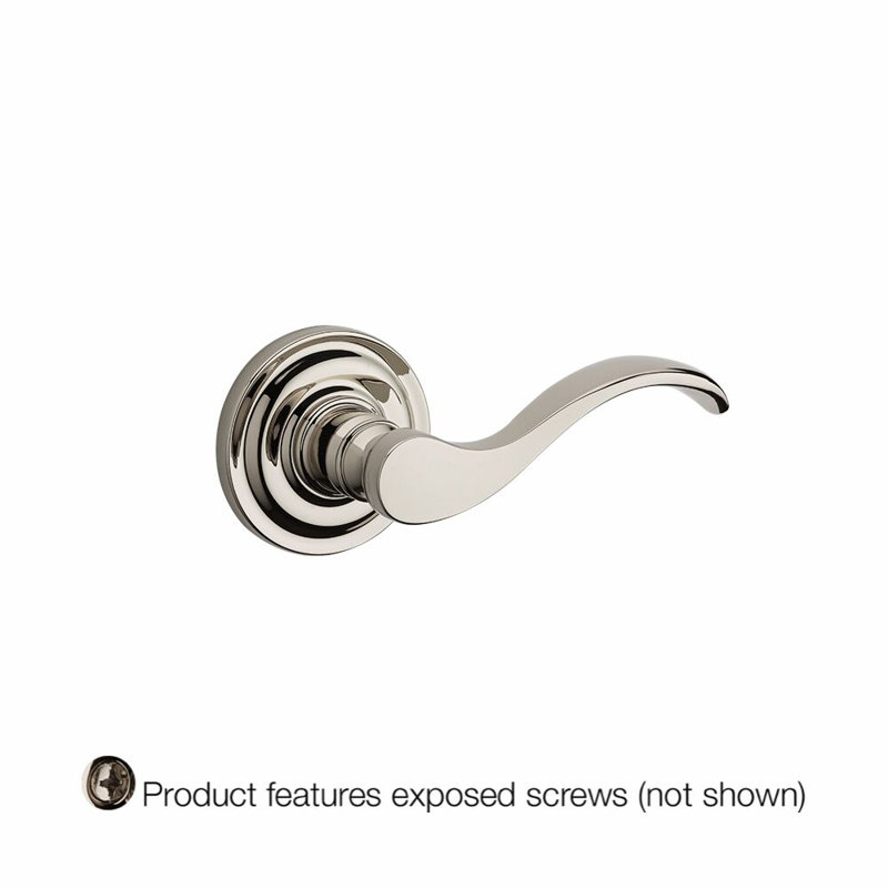 Curve Single Dummy Door Lever with Traditional Round Rose, Polished Nickel, Right