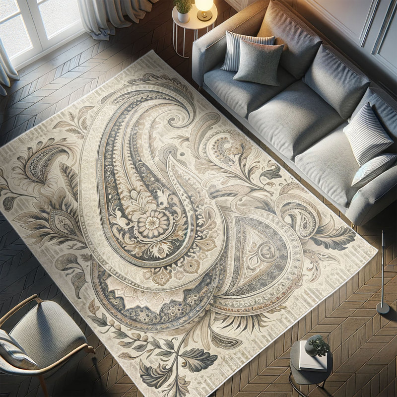 Paisley Ivory and Sepia Synthetic Easy Care Area Rug 2'5" x 5'