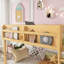 Lit superposé simple au-dessus d'un lit superposé en bois massif, lit au sol avec, peu encombrant et convertible pour l'organisation de la chambre à coucher, tablette de rangement pleine longueur avec garde-corps, super petits dortoirs, rangement sur mezzanine, 3 marches de 250 lb