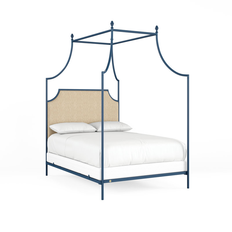 337 Flying Arch Canopy Bed | Complete Canopy, Queen, Navy Blue/Natural
