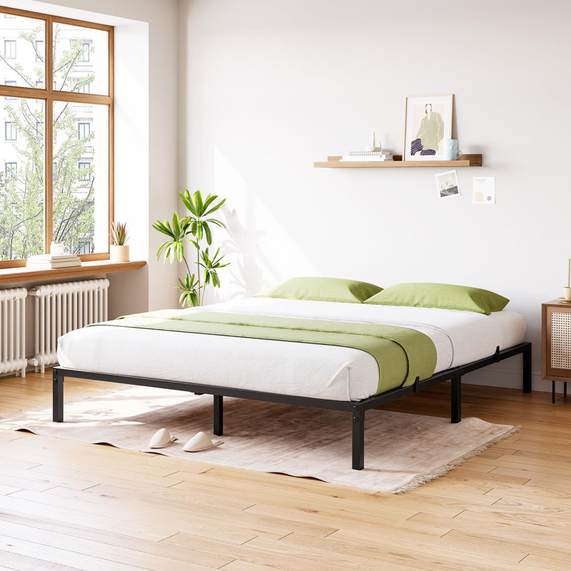 Garveehome Twin Size Metal Platform Bed Frame, Noise Free Anti-sliding Metal Slats, Heavy Duty Mattress Foundation with under Storage Space, 800LBS Capacity, No Box Spring Needed, Black