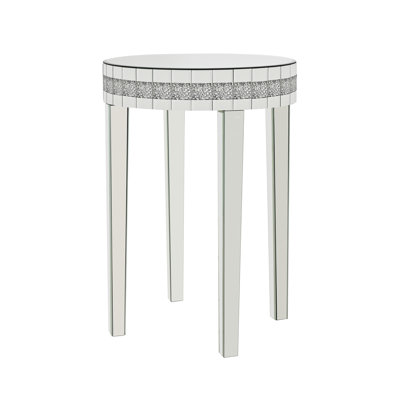 Table peu encombrante avec surface miroir haute définition et piédestal taillé en diamant, verre trempé, 19,7 po de diamètre, 28,3 po de hauteur, piédestal argenté de style bistro pour le café du matin, compact