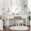 Table de coiffeuse blanche avec lumières à DEL et tiroir à cannelures élégantes pour miroir