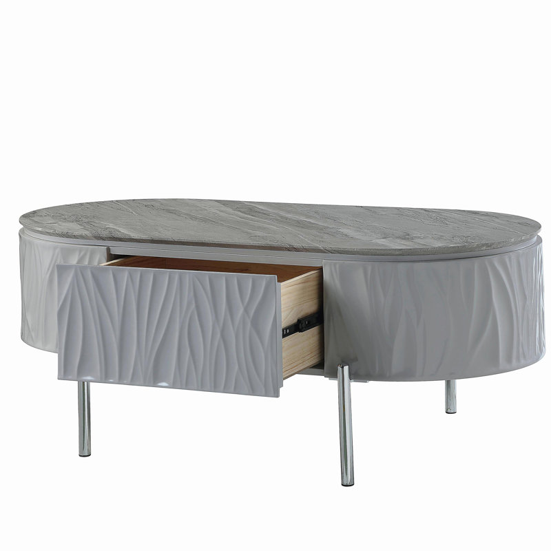 Table basse yukino gris ultrabrillant et finition chromée