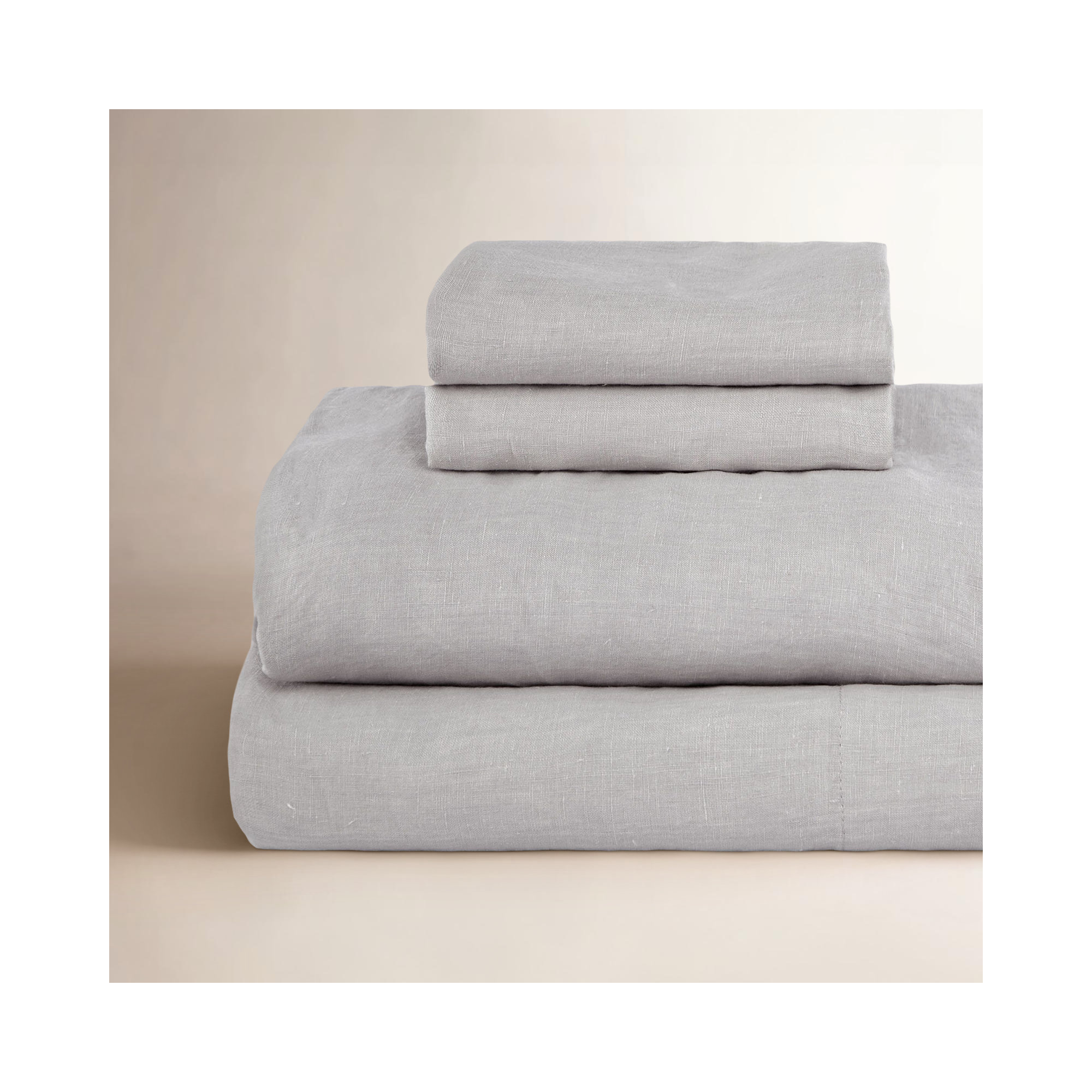 100% French Linen Sheet Set, Queen Sheet Set with 2 Pillowcases, Pebble Heather