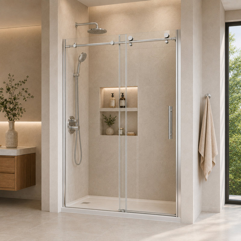 BCANHOME 56–60"W x 76"H Frameless Sliding Shower Door–10 mm (3/8") with Tempered Glass (Chrome), Chrome