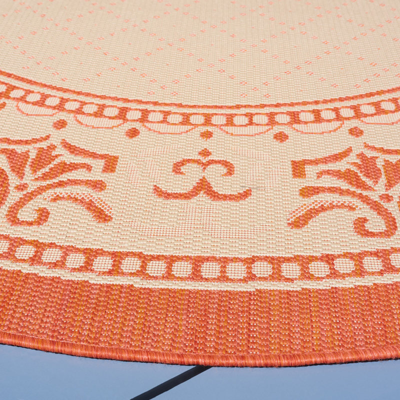 Arneshia Oriental Tan/Red Indoor / Outdoor Area Indoor/Outdoor Area Rug, Round 6'7"
