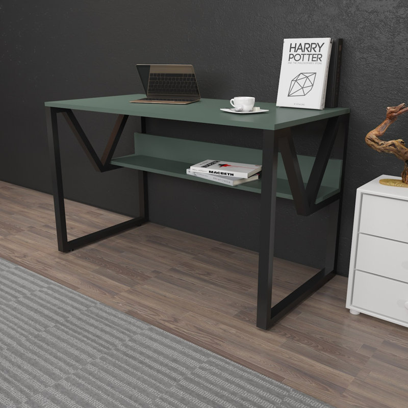 Bureau d'étude moderne, vert et noir, 47,2 po x 28,6 po x 23,6 po | 100% panneau de particules enduit de mélamine, épaisseur: 0,7 pouce | Design industriel élégant, parfait pour les bureaux à domicile et les espaces d'étude, durable et élégant