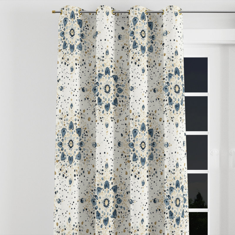 Abstract Curtains for bedroom - Modern Azzie Grommet Curtain - 1 Panel, 52" W x 108" L, Gold Grommets