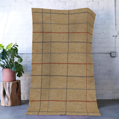 Brown-Themed Wicker-Look Line Patterned Modern Decorative Rug