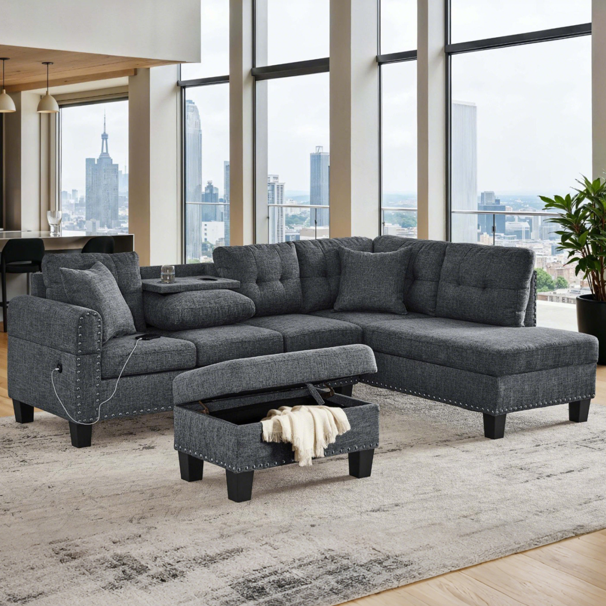 Winston Porter 96in. Modular Camden USB charging Power Sectional Sofa