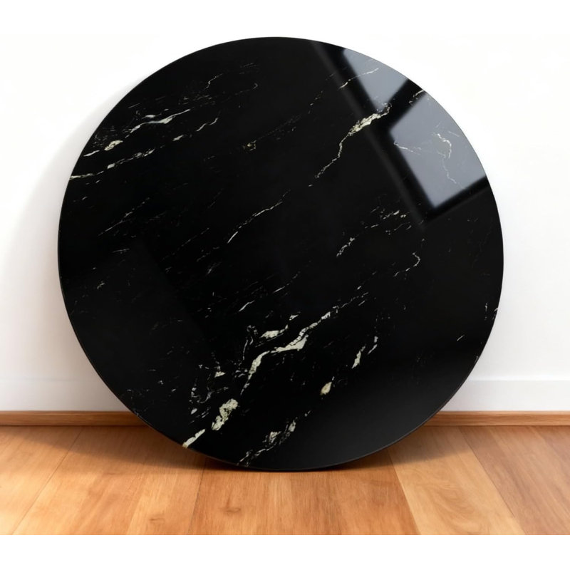 Plateau de table rond en verre trempé Marble Design, protecteur de table noir épais de 8 mm, plateau de table de remplacement