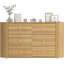 Commode à 6 tiroirs, conception Mid-Century moderne avec panneaux latéraux cannelés, pieds en bois massif, rangement de grande capacité, profil d'angle arrondi