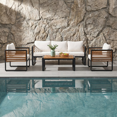 5-Person Outdoor Furniture Set - Large 4-Piece Sofa with Removable Cushions