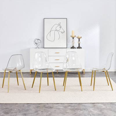 Chaises d'appoint sans accoudoirs en plastique transparent, ensemble de 6 avec pieds en métal doré, sièges de salle à manger modernes pour la cuisine ou le salon