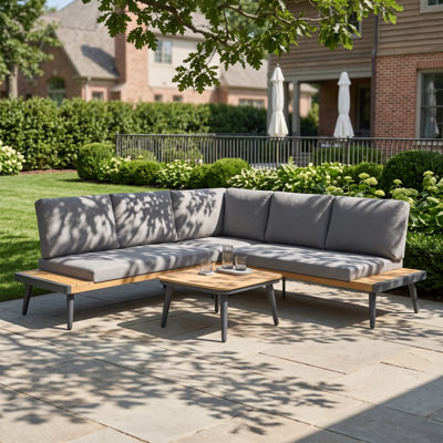 Ensemble de conversation en métal pour 5 personnes avec coussins en oléfine pour jardin et porche