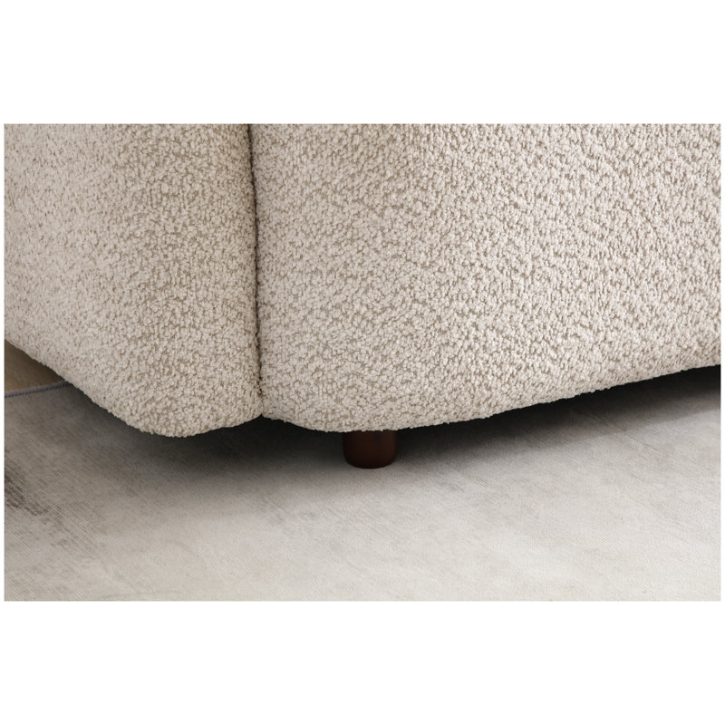 Canapé 3 places moderne en bouclette avec accoudoirs carrés, canapé rembourré beige pâle pour salon