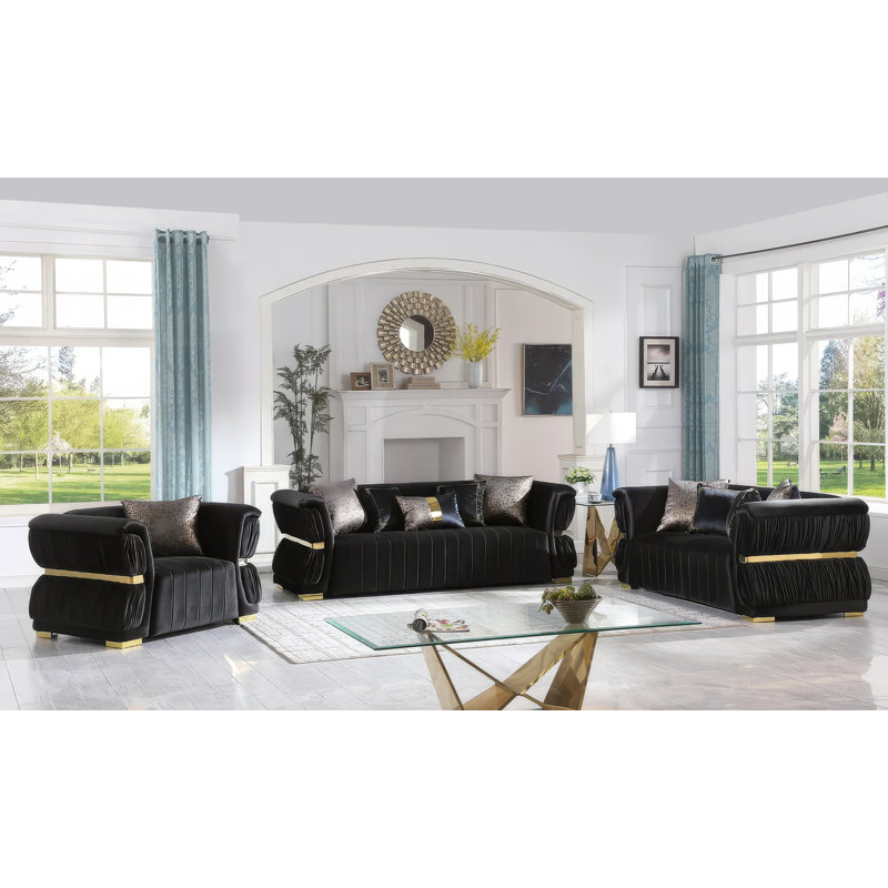 Ensemble de salon en velours 3 pièces Marylebone, Black Velvet