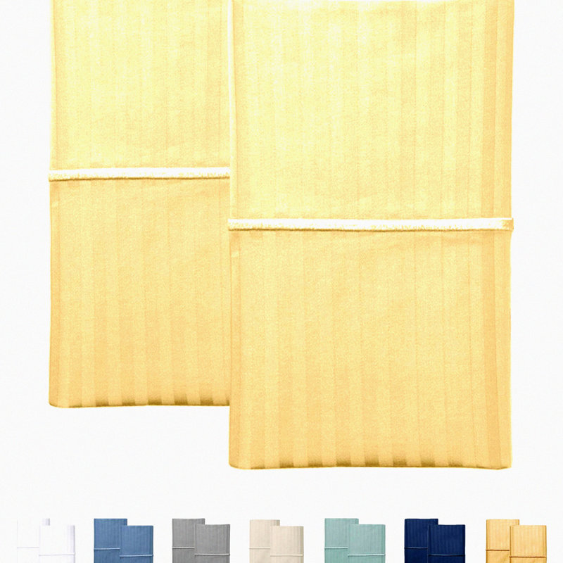 Luxury Damask Stripe Cotton Pillowcase Set - Envelop Closure, Cooling Sateen Weave, Embroidered, 500TC, Soft, Semolina Color - 20x40 Inches - Pack of 2