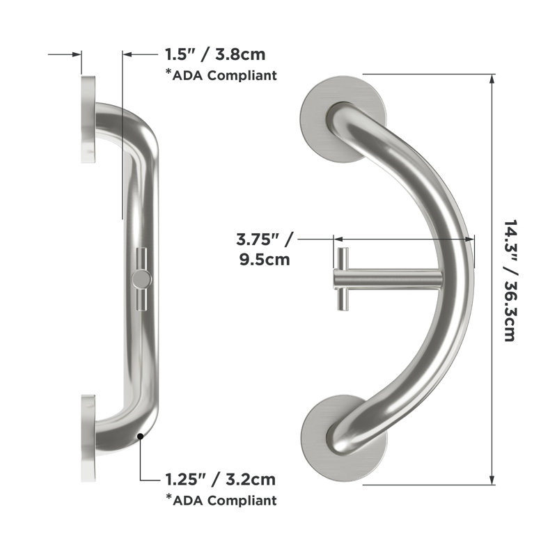 PLUS Towel & Robe Hook 14.5", Decorative Grab Bar (500 lb. Capacity), Brushed Stainless
