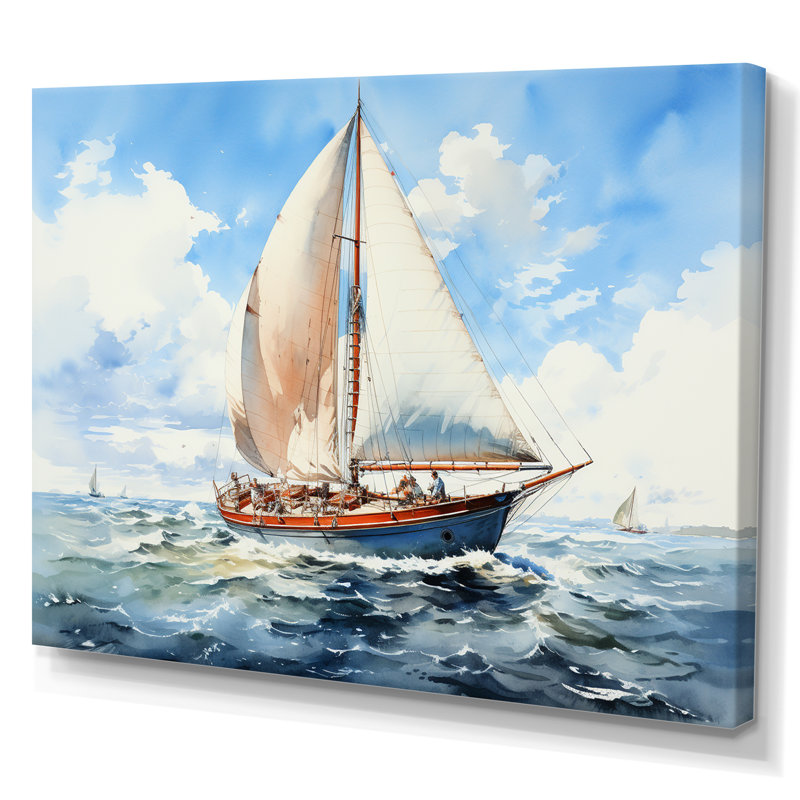 Voilier dans le vent II sur toile, H 16 po x l 32 po, Toile tendue