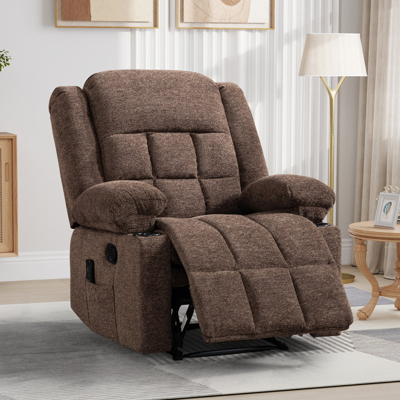 Fauteuil inclinable chauffant manuel de 34,65 po de largeur à massage manuel doux avec porte-gobelets et télécommande