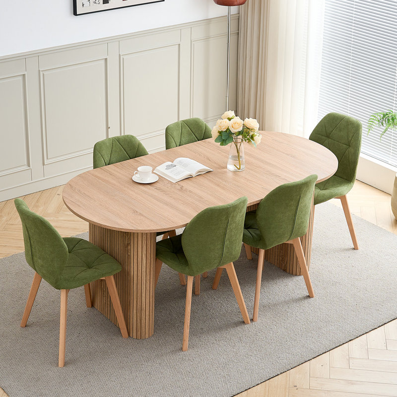 Modern Fabric Dining Chairs with Wooden Legs, Diamond Quilted Padded Side Chairs, Dark green, 6, Dark green