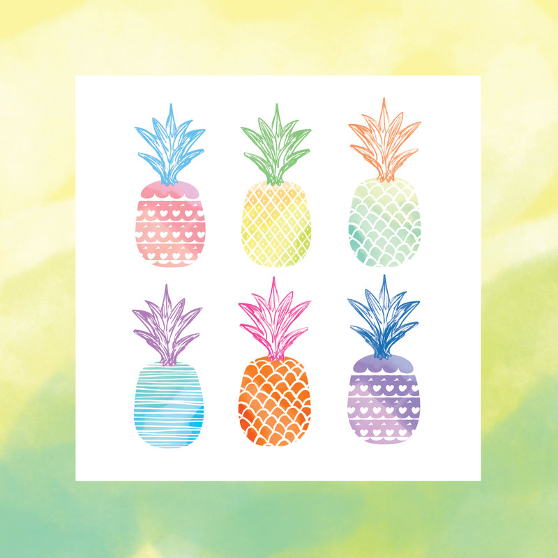 Watercolor Pineapples Border - Wrapped Canvas Print, 51cm H x 51cm W x 3.8cm D