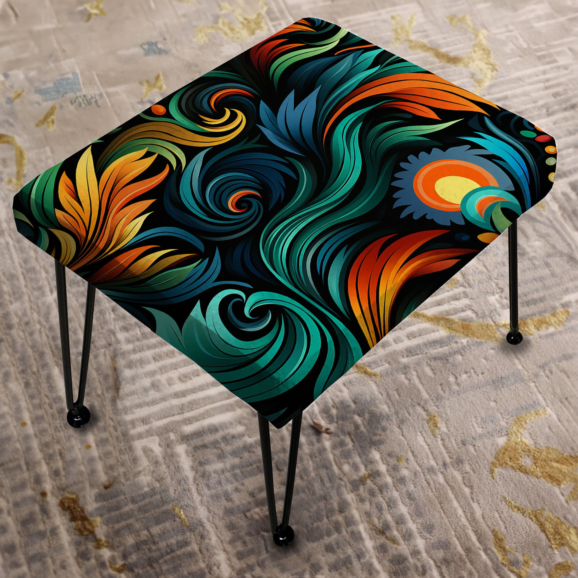 Design Art Tribal Essence Paisley Feather - Paisley Rectangle Ottoman ...