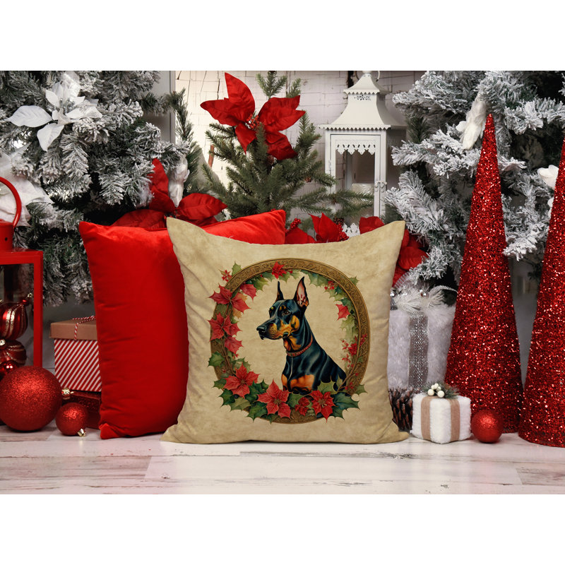 Coussin décoratif intérieur / extérieur en polyester Christmas, 18 po x 18 po, Doberman pinscher, Carré