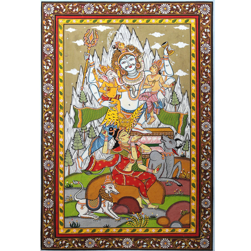 Shiva Parivar Pattachitra, peinture d'Odisha | Aquarelle sur toile faite à la main