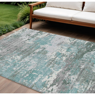 Tapis extérieur lavable abstrait bleu et bleu sarcelle 9 pi x 12 pi