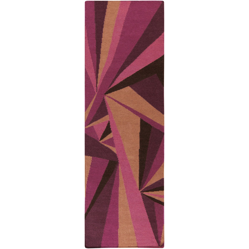 Tapis aubergine en laine tissé à la main Voyages, Tapis de couloir 2 pi 6 po x 8 pi