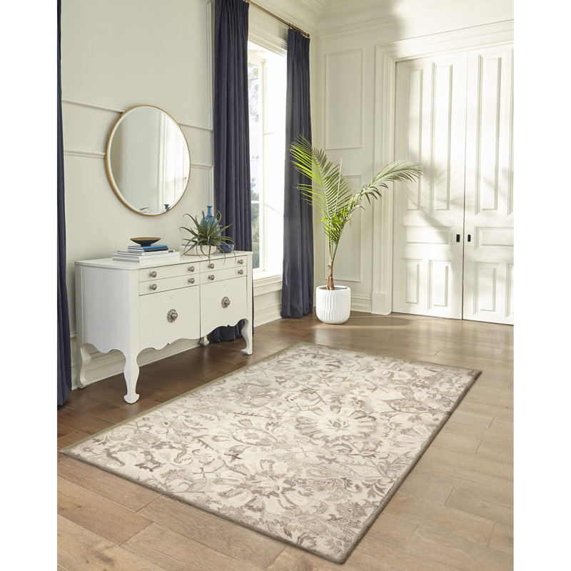 Tapis beige en laine touffeté à la main Accie, Rectangle 5 pi x 7 pi 6 po
