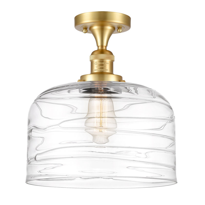 Plafonnier semi-encastré 1 lumière Bell, Ampoule non incluse, Plaqué couleur fumée, Or satiné
