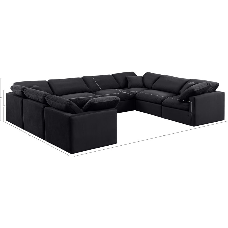 Itala Velvet U-Shaped Sectional Reversible, Black Velvet