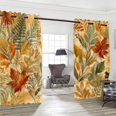 2 pièces avec œillets, rideaux occultants avec œillets d'automne, rideaux en polyester à imprimé botanique d'automne, isolant thermique isolant, réducteur de bruit et protection de la vie privée, habillage de fenêtre obscurcissant pour la chambre à coucher, le salon, la cuisine, décoration intérieure