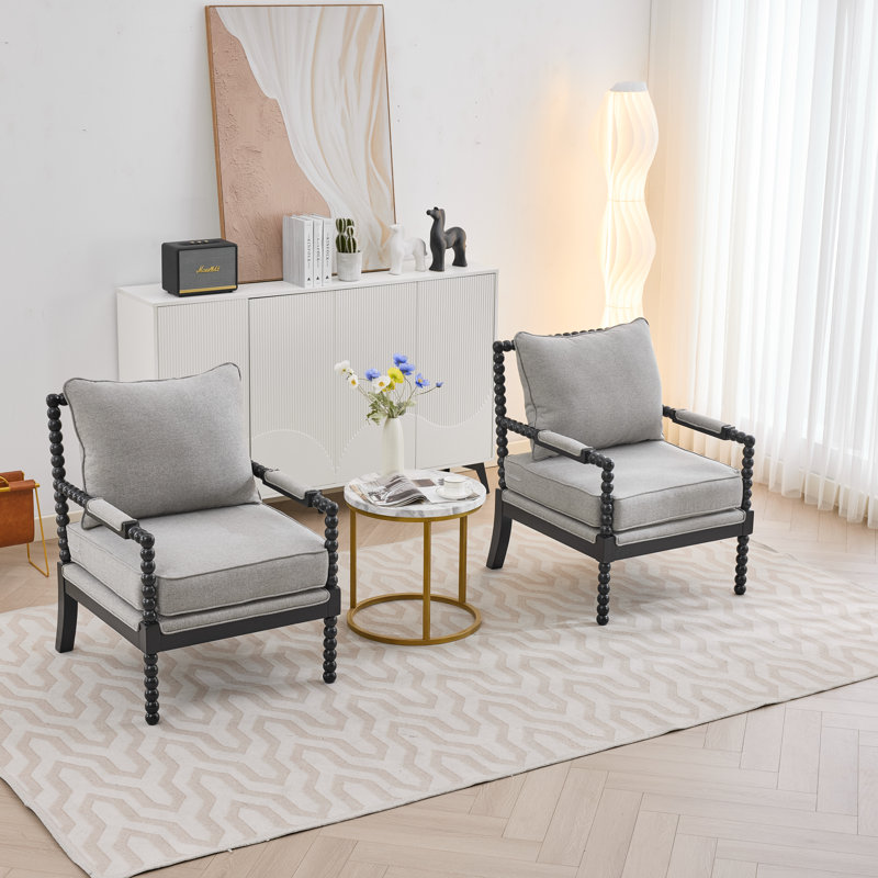 Chaise d'appoint avec cadre en bois tourné et solide, Gris clair