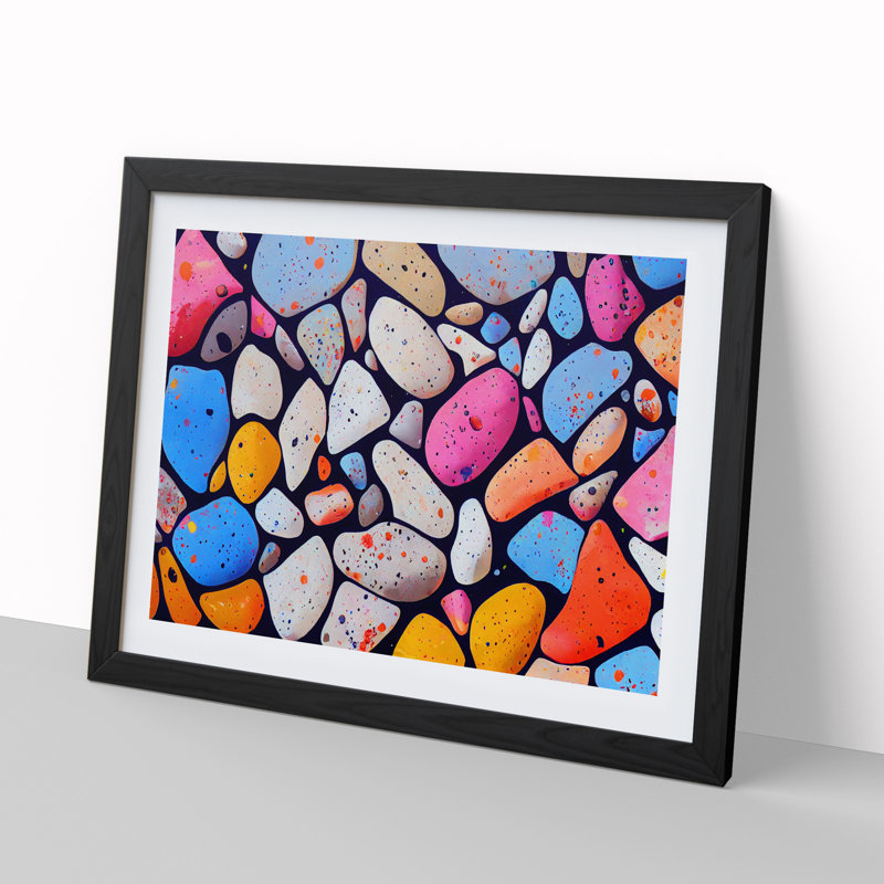 XH1022-4912X Idyllic River Pebbles - Single Picture Frame Print, 46cm H x 64cm W x 2cm D, Black