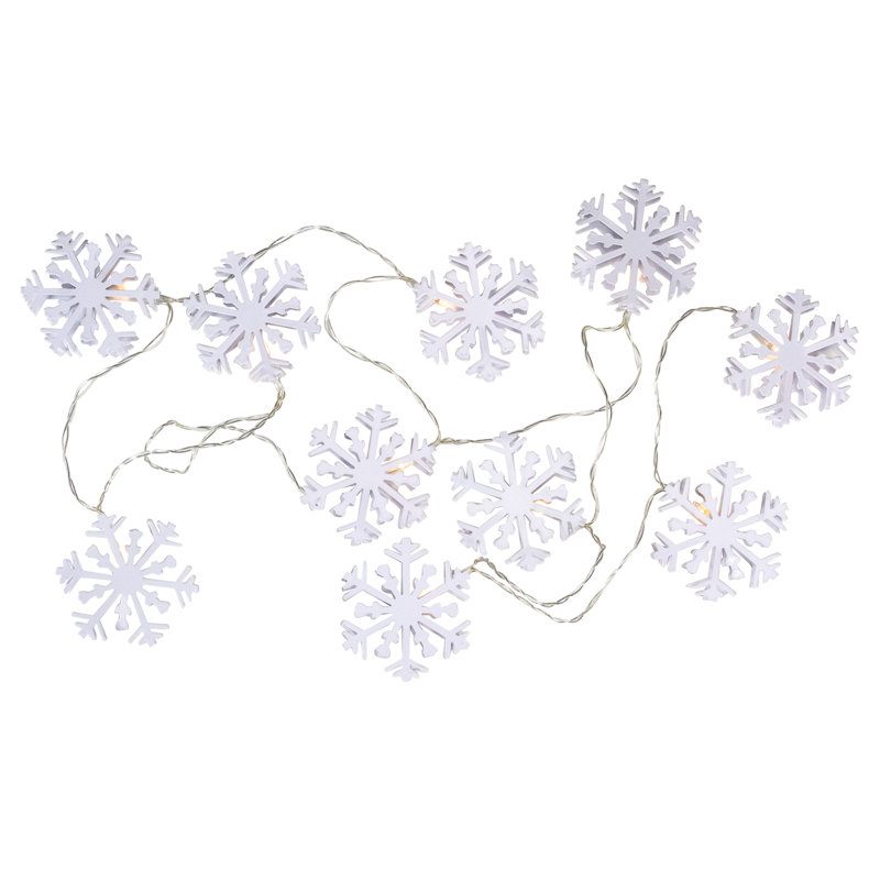 Battery Powered White Snowflake LED Christmas Lights with Clear Wire