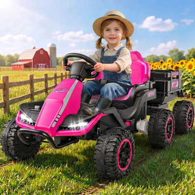 Alex 24V 6-Wheels Ride On Tractor Truck with Remote Control, Kids UTV With Removable Trailer, 2X100w Powerful Engine,Safty Belt,Vehicles for Kids Toddlers