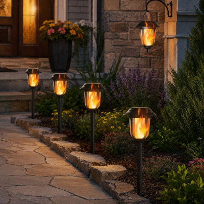 6-Pack Dual-Use Solar Flickering Flame Lights for Pathway or Hanging Lantern Use, Waterproof Auto On/Off Outdoor Decor for Garden, Lawn, Patio, Yard, Walkway, Deck and Driveway