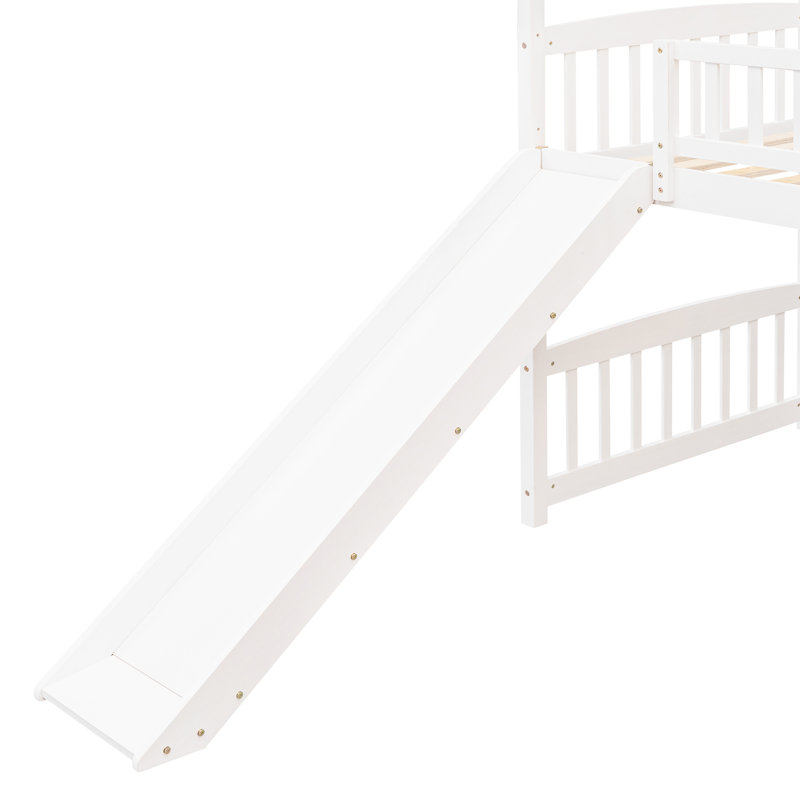 White Twin Size Loft Bed With Slide - Modern And Practical. Spacious Play Area. Frame. Assembly Tools Included. No Box Spring Required In Save Space Inspire Creativity. Pinewood. High Guardrail For .