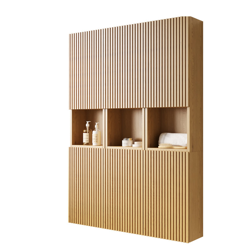 41" Bathroom Cabinet With Doors - 6 Cabinets Oak Hue Plywood Composition -Proof & Functional For Various Rooms Storage Pattern - Attractive