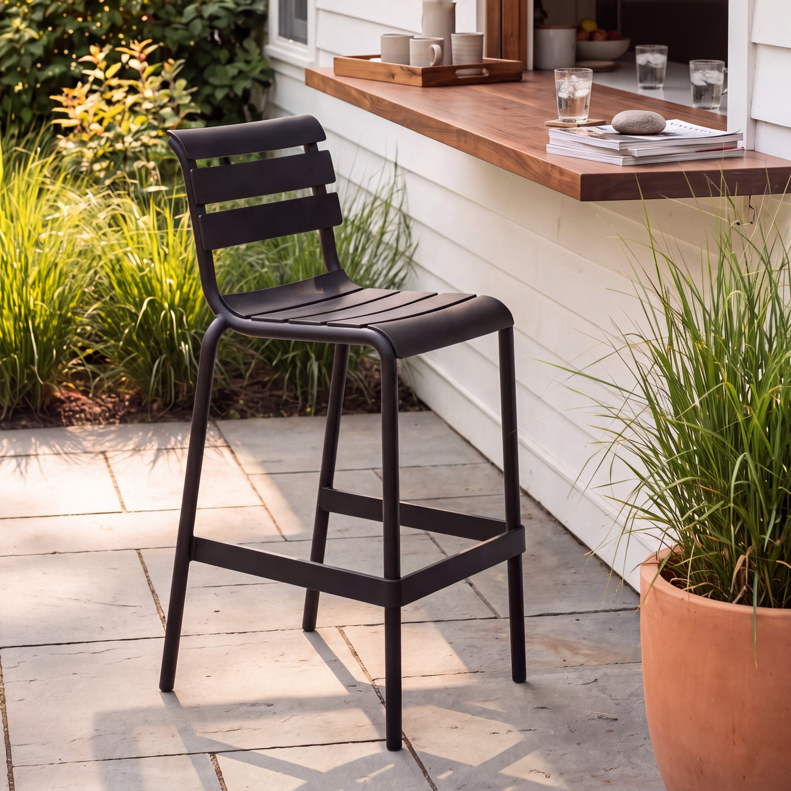 Ruta Patio Bar Stool, Black, 25.60"